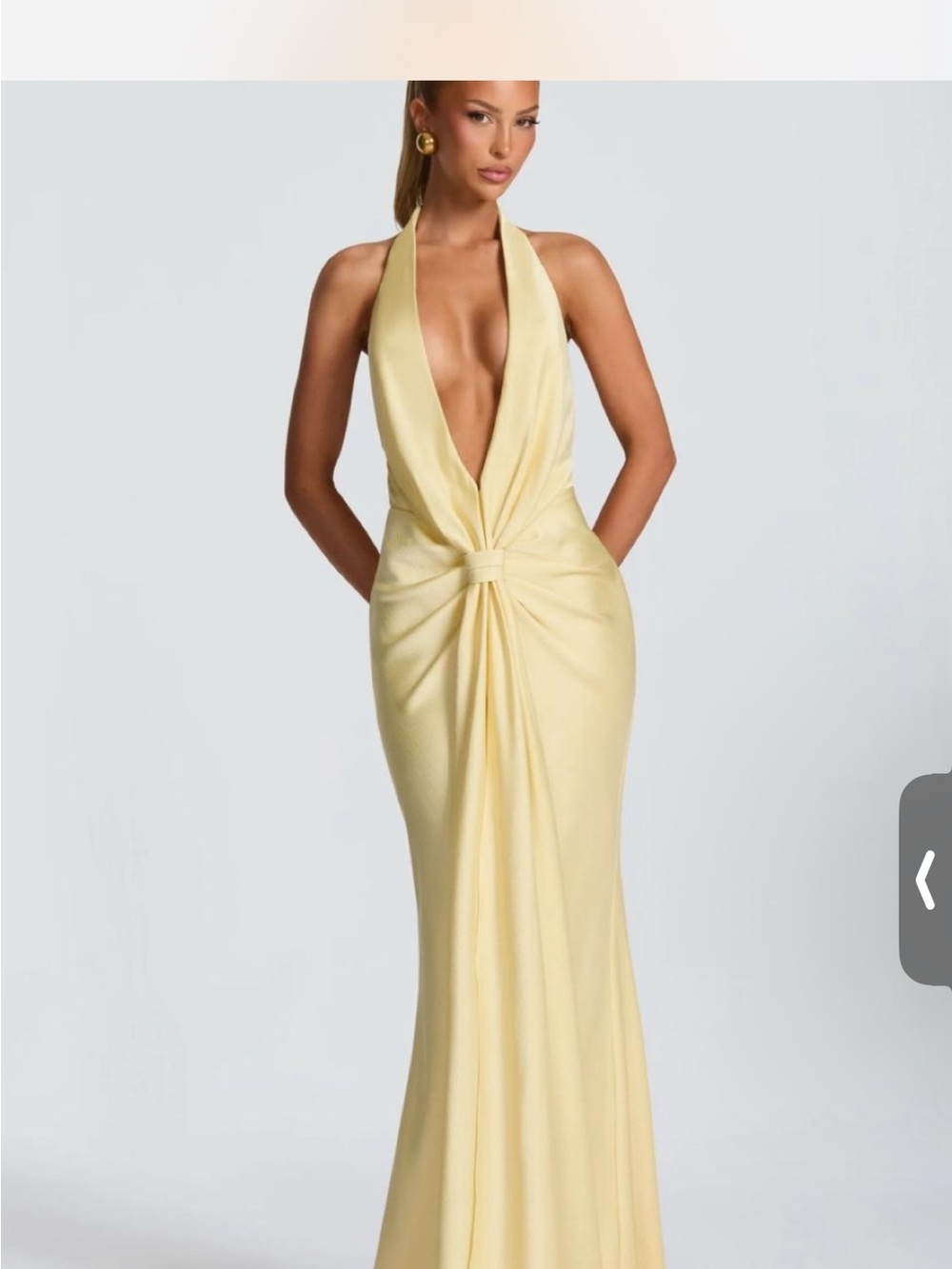 Sleek Backless Halter Gown in Pale Yellow